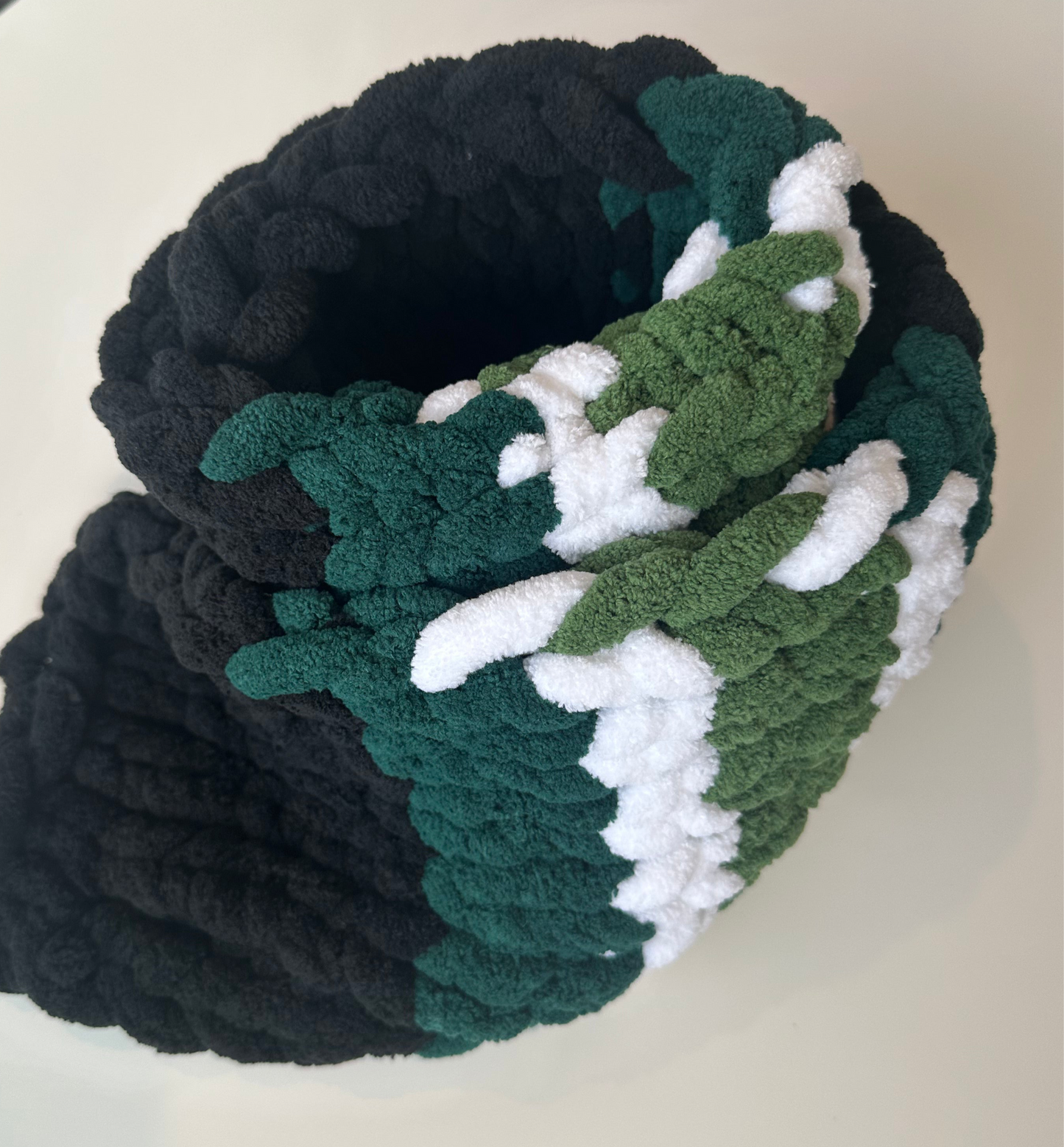 Chunky Knit Scarf Black, Green, Sage & White