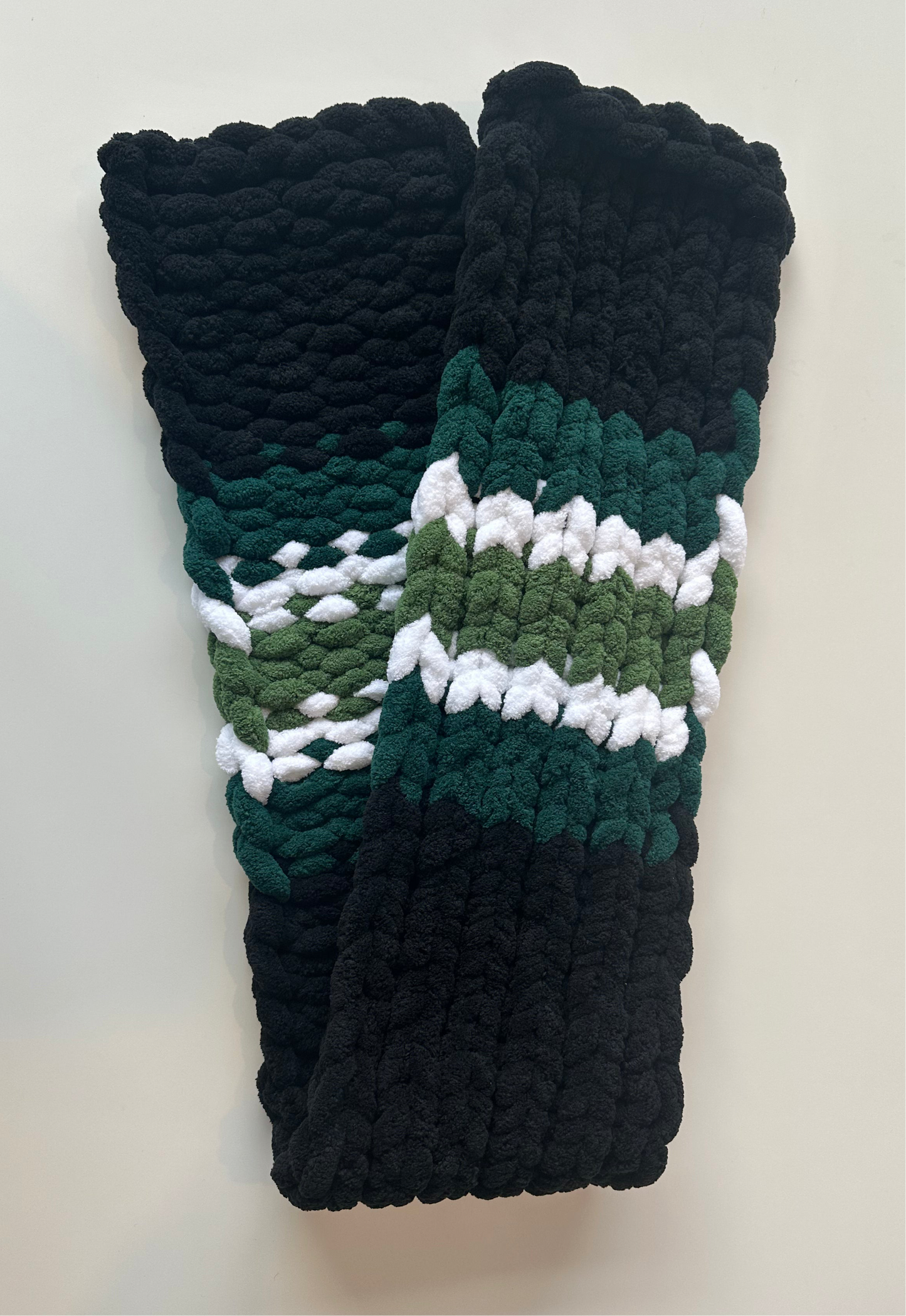 Chunky Knit Scarf Black, Green, Sage & White