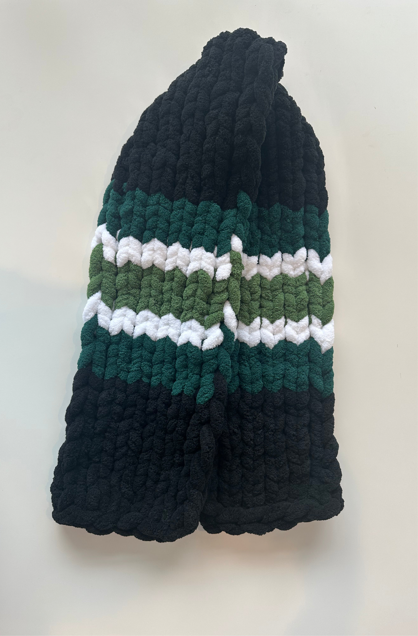 Chunky Knit Scarf Black, Green, Sage & White
