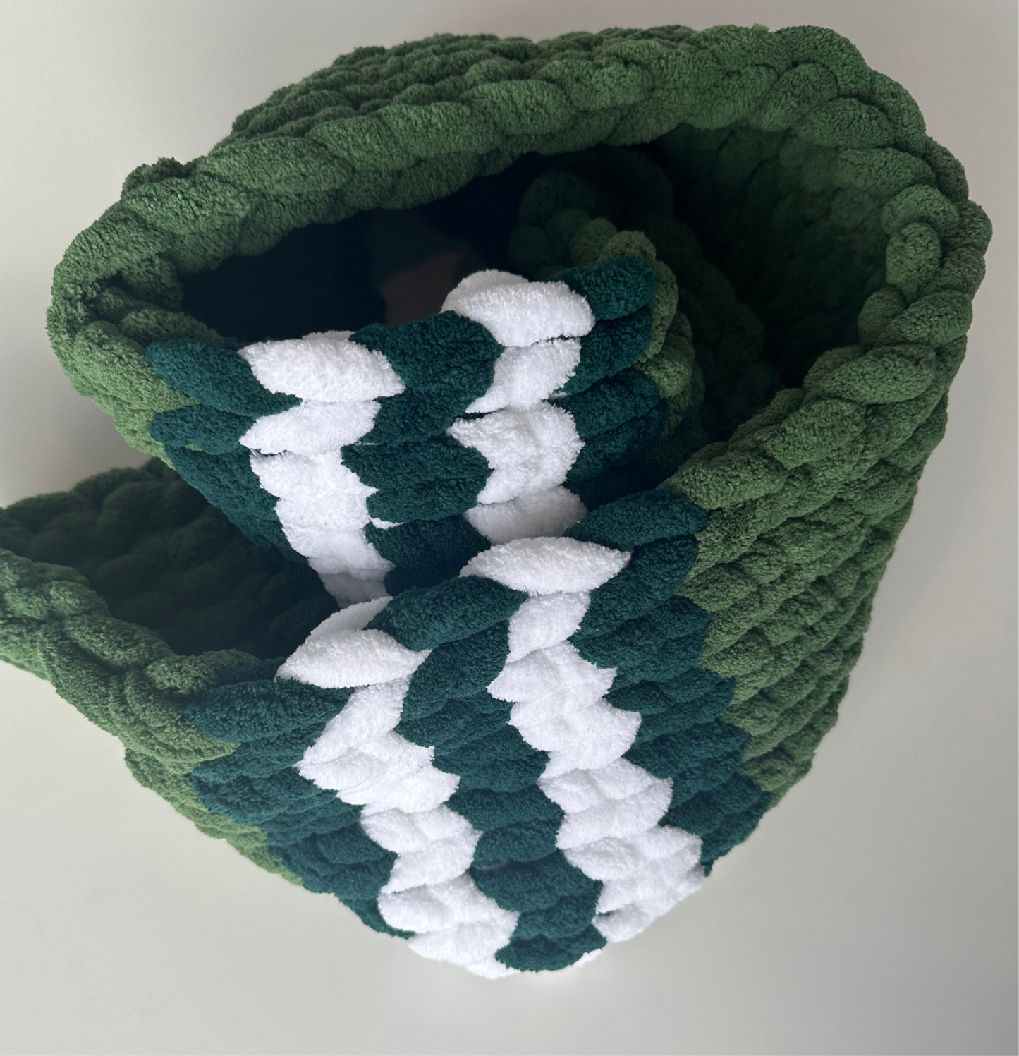 Chunky Knit Scarf Green, Sage & White