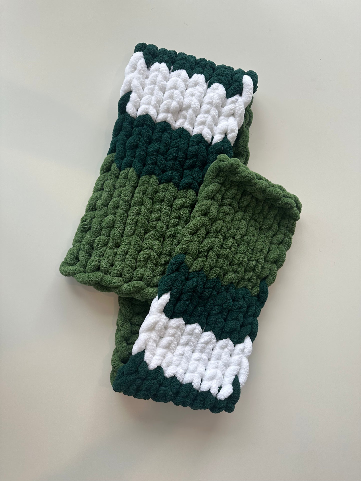 Chunky Knit Scarf Green, Sage & White