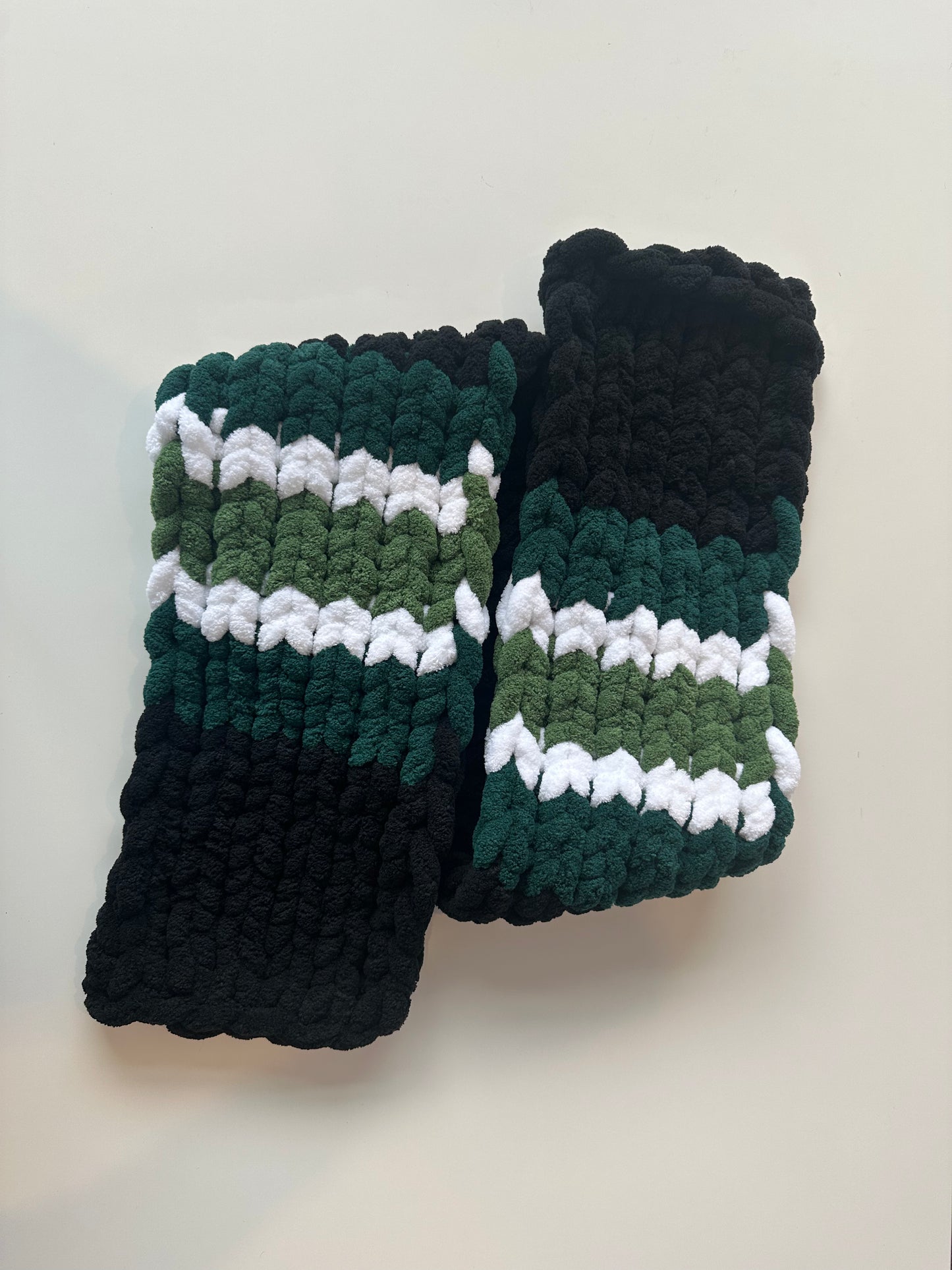 Chunky Knit Scarf Black, Green, Sage & White