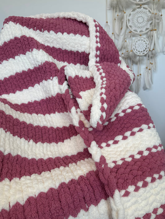 Chunky Knit Blanket Pink & White