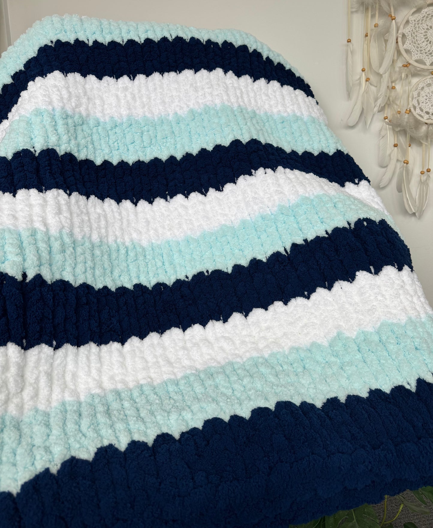 Chunky Knit Blanket Ocean Blue