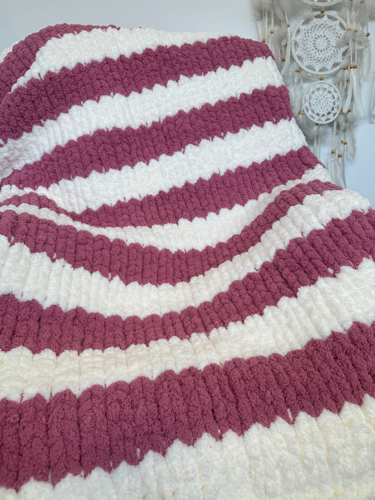 Chunky Knit Blanket Pink & White
