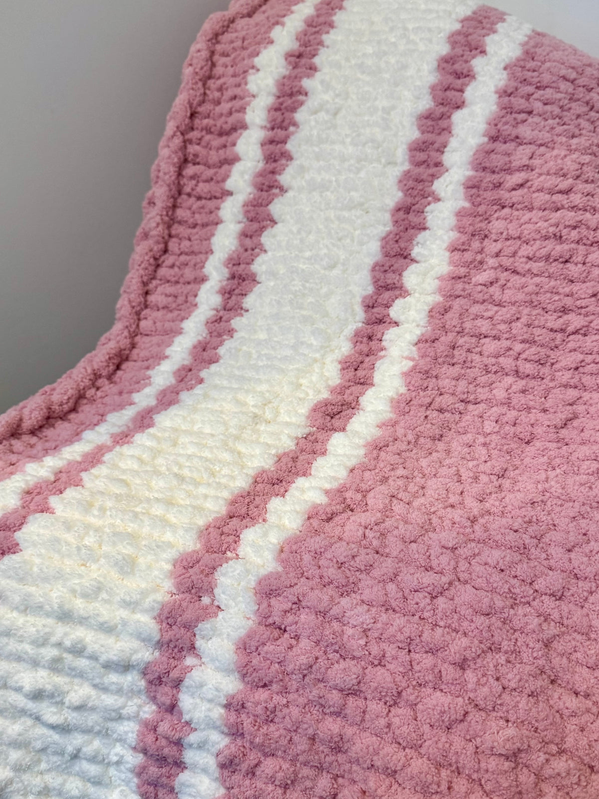 Chunky Knit Blanket Pink & White