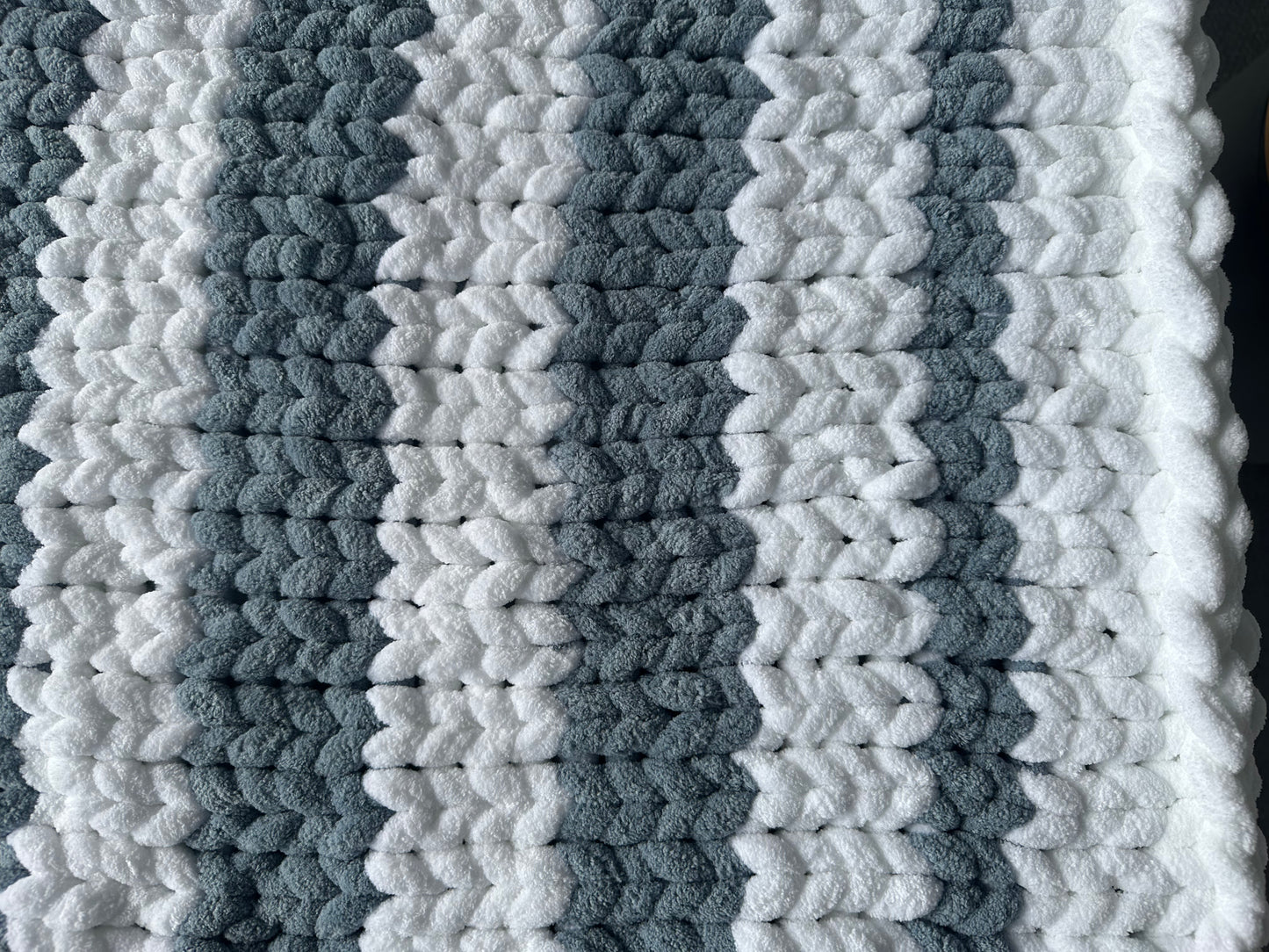 Chunky Knit Blanket Blue & White