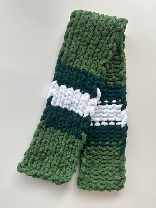 Chunky Knit Scarf Green, Sage & White