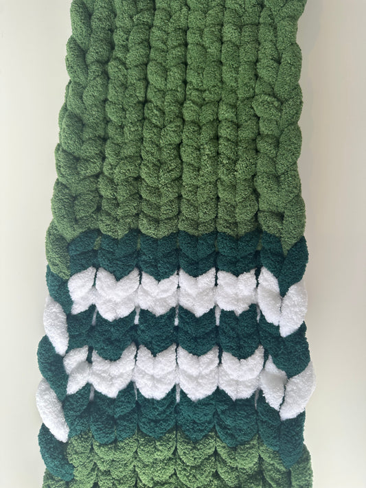 Chunky Knit Scarf Green, Sage & White
